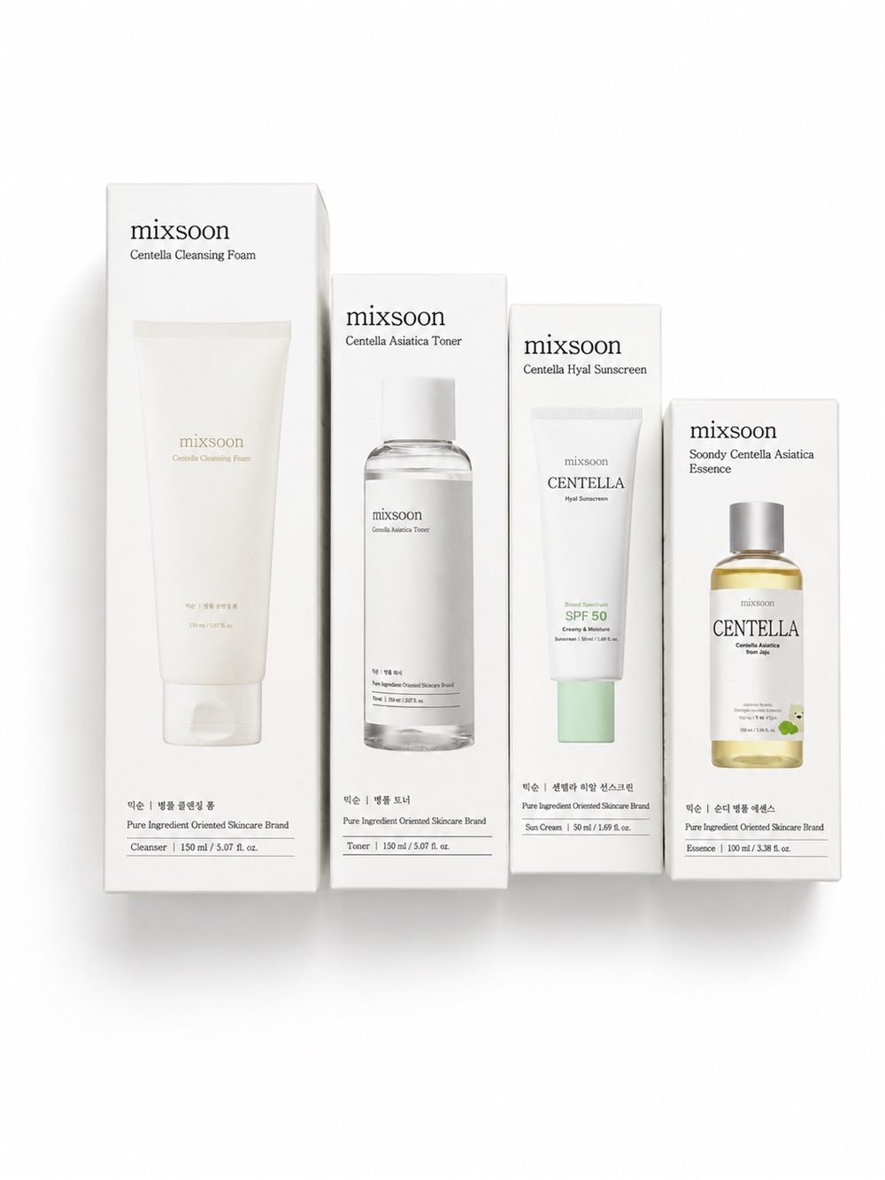 mixsoon Centella Skin Care Set Cleanser Toner Essence SPF 50 Broad Spectrum Set